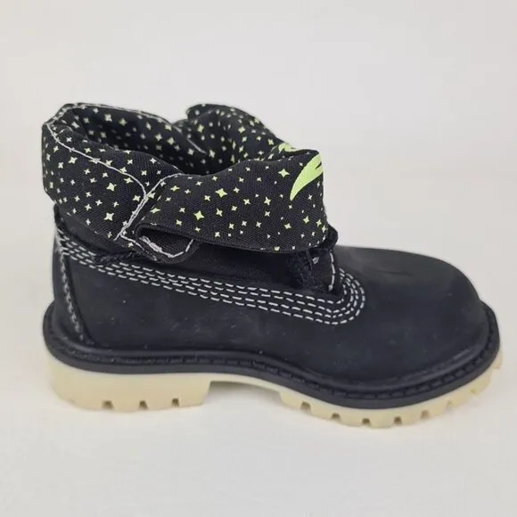 Timberland Roll Top TODDLER Glow Boots Waterproof Black Leather
