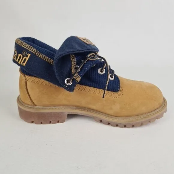 Timberland Script Roll Top Boots Little Kids Wheat Leather Size 2 Youth