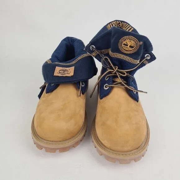 Timberland Script Roll Top Boots Little Kids Wheat Leather Size 2 Youth