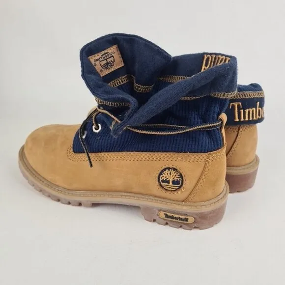Timberland Script Roll Top Boots Little Kids Wheat Leather Size 2 Youth