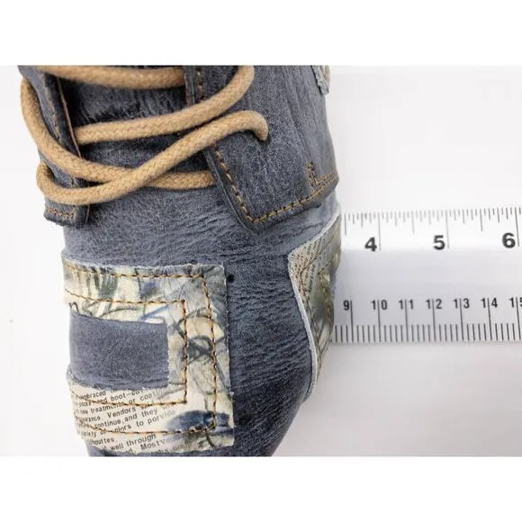 TMA EYES Distressed Boho Newsprint Layered Leather Heeled Ankle Boots 7 Women's