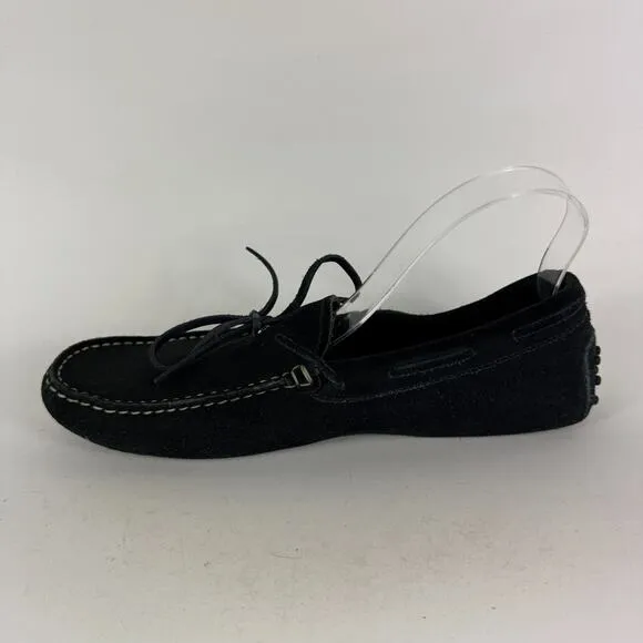 TOD'S Gommino Casual Shoes Men's 8 Black Suede Bow Round Toe Slip-On Moccasins