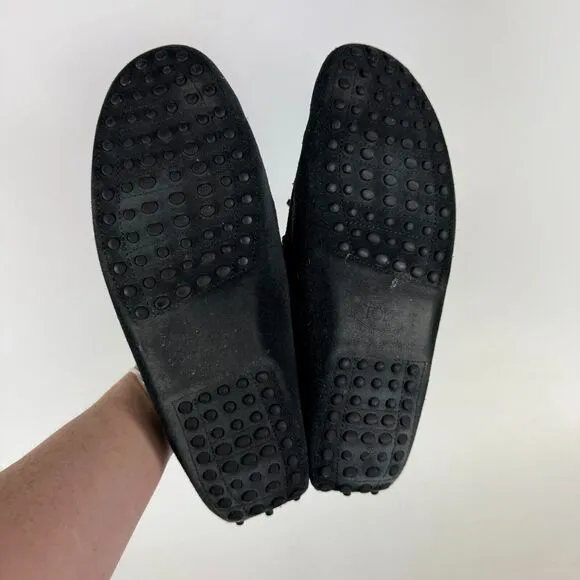 TOD'S Gommino Casual Shoes Men's 8 Black Suede Bow Round Toe Slip-On Moccasins