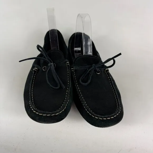 TOD'S Gommino Casual Shoes Men's 8 Black Suede Bow Round Toe Slip-On Moccasins