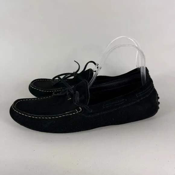 TOD'S Gommino Casual Shoes Men's 8 Black Suede Bow Round Toe Slip-On Moccasins