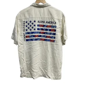 Tommy Bahama Silk Aloha America Embroidered Short Sleeve Shirt Large