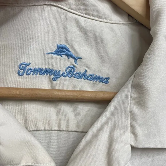 Tommy Bahama Silk Aloha America Embroidered Short Sleeve Shirt Large