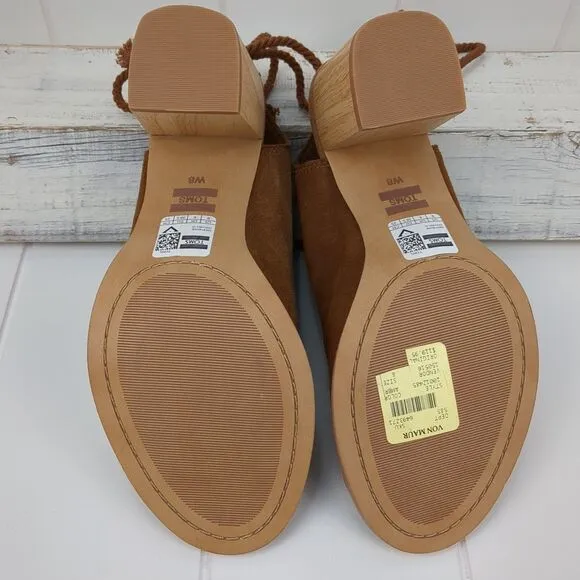 Tom's Suede Slingback Open Toe Block Wood Heel Sandals Boho Size 8 Women's NEW