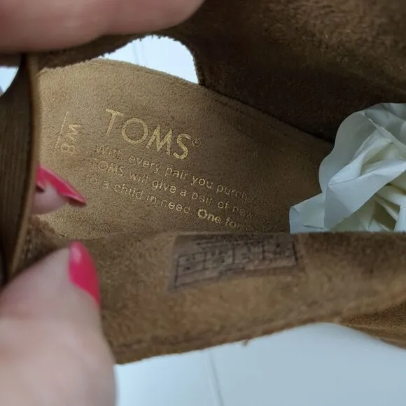 Tom's Suede Slingback Open Toe Block Wood Heel Sandals Boho Size 8 Women's NEW