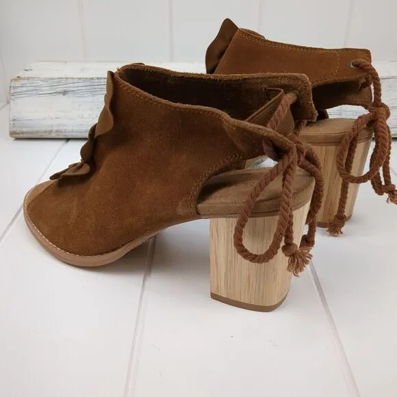 Tom's Suede Slingback Open Toe Block Wood Heel Sandals Boho Size 8 Women's NEW
