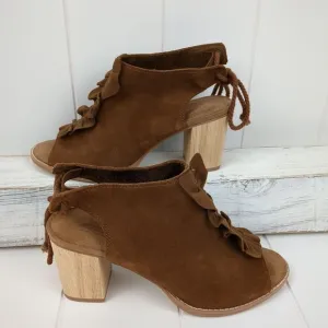 Tom's Suede Slingback Open Toe Block Wood Heel Sandals Boho Size 8 Women's NEW