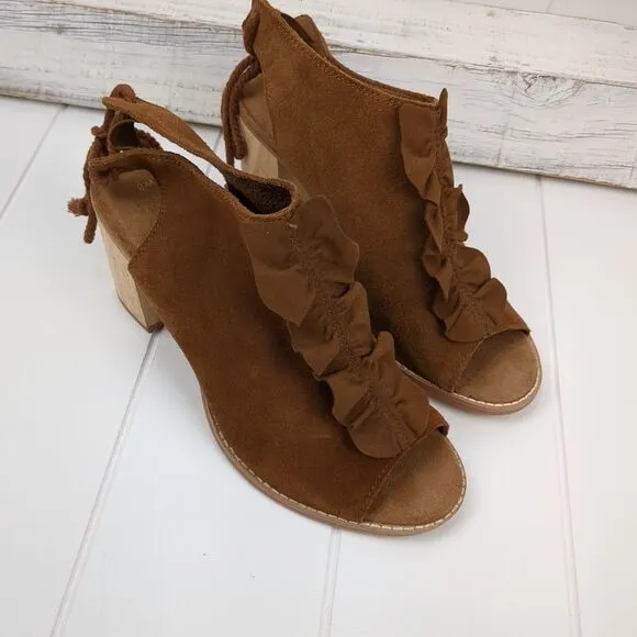 Tom's Suede Slingback Open Toe Block Wood Heel Sandals Boho Size 8 Women's NEW