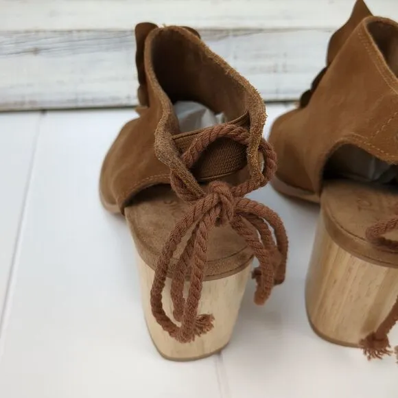 Tom's Suede Slingback Open Toe Block Wood Heel Sandals Boho Size 8 Women's NEW