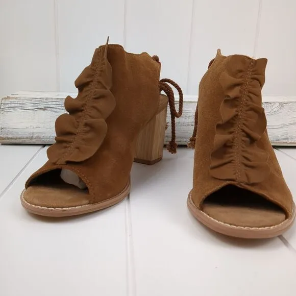 Tom's Suede Slingback Open Toe Block Wood Heel Sandals Boho Size 8 Women's NEW