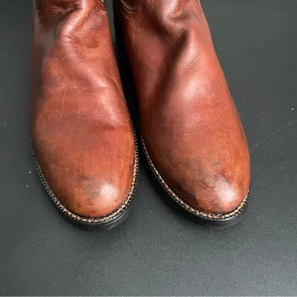 Tony Lama Boots Womens 7 B 7520 Brown Pull On Cowgirl Cowboy Western Leather