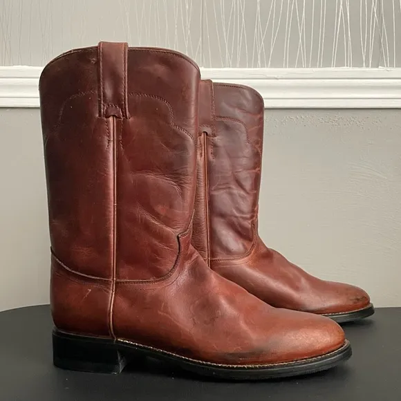 Tony Lama Boots Womens 7 B 7520 Brown Pull On Cowgirl Cowboy Western Leather