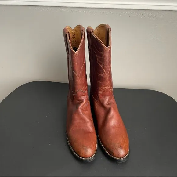Tony Lama Boots Womens 7 B 7520 Brown Pull On Cowgirl Cowboy Western Leather