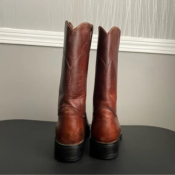 Tony Lama Boots Womens 7 B 7520 Brown Pull On Cowgirl Cowboy Western Leather