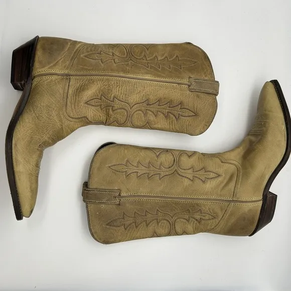 Tony Lama Boots Womens Size 8M Western Cowboy Leather Embroidered Tan Vintage