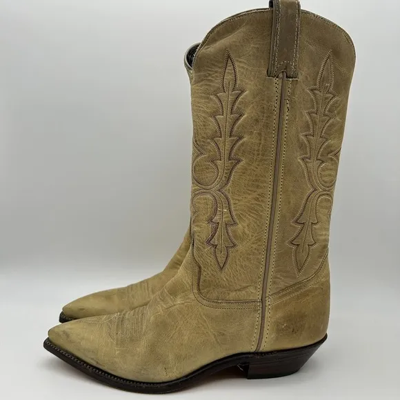 Tony Lama Boots Womens Size 8M Western Cowboy Leather Embroidered Tan Vintage