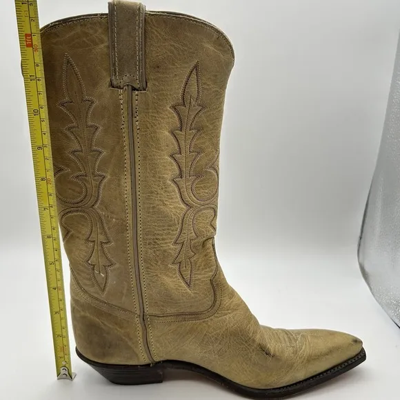 Tony Lama Boots Womens Size 8M Western Cowboy Leather Embroidered Tan Vintage