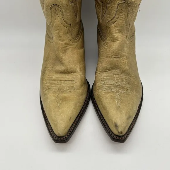 Tony Lama Boots Womens Size 8M Western Cowboy Leather Embroidered Tan Vintage