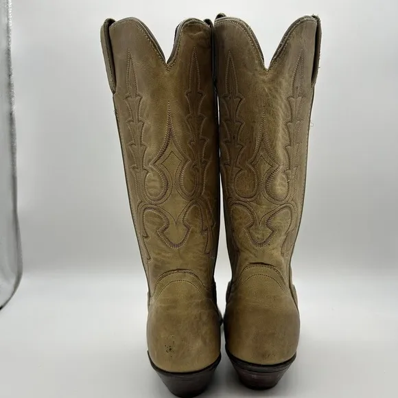 Tony Lama Boots Womens Size 8M Western Cowboy Leather Embroidered Tan Vintage