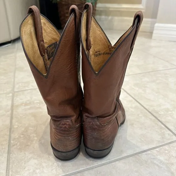 Tony‎ Lama Brown Cowboy Boots Mens Size 8 D Brown Vintage Lizard Skin