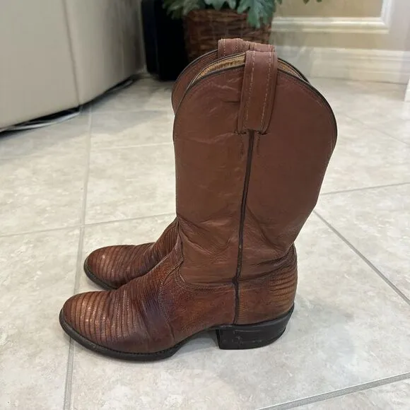 Tony‎ Lama Brown Cowboy Boots Mens Size 8 D Brown Vintage Lizard Skin