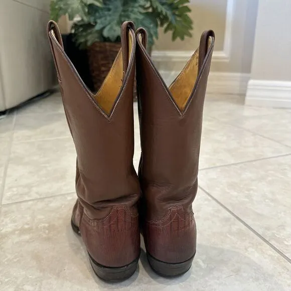 Tony Lama Brown‎ Cowboy Boots Mens Size 8 D Vintage Lizard Skin Brown