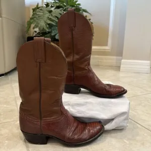Tony Lama Brown‎ Cowboy Boots Mens Size 8 D Vintage Lizard Skin Brown