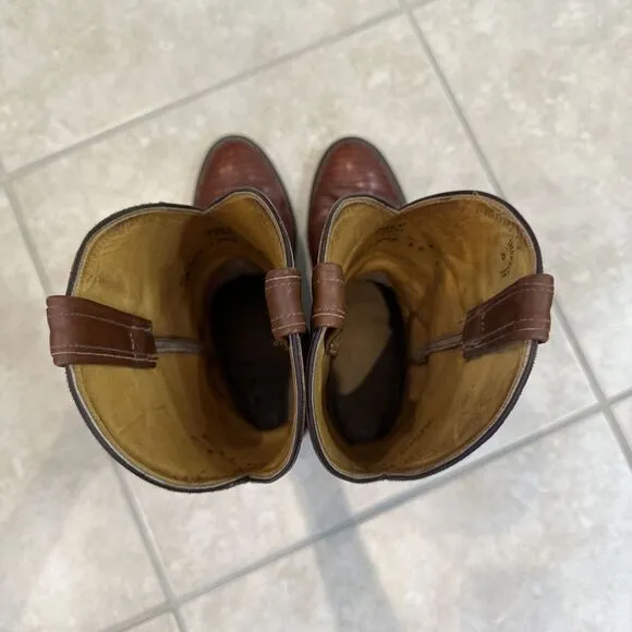 Tony Lama Brown‎ Cowboy Boots Mens Size 8 D Vintage Lizard Skin Brown