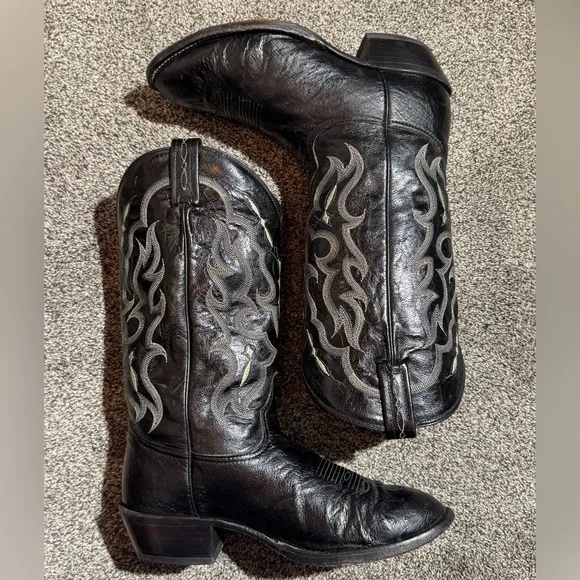 Tony Lama Cowboy Boots Men’s Size 10 EE Black Smooth Ostrich CT871 Western USA