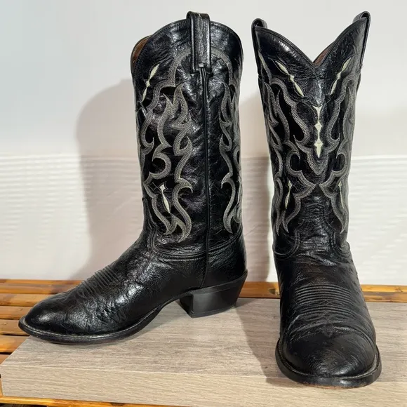 Tony Lama Cowboy Boots Men’s Size 10 EE Black Smooth Ostrich CT871 Western USA