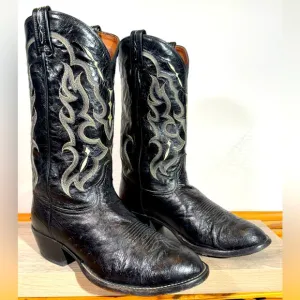 Tony Lama Cowboy Boots Men’s Size 10 EE Black Smooth Ostrich CT871 Western USA