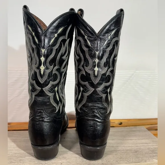 Tony Lama Cowboy Boots Men’s Size 10 EE Black Smooth Ostrich CT871 Western USA