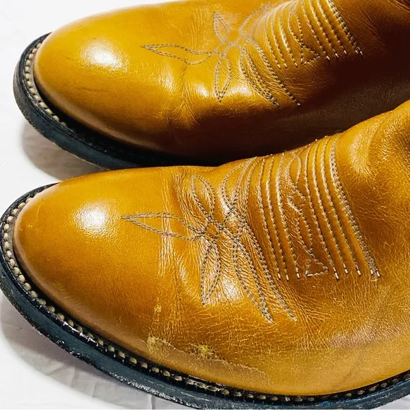 Tony Lama El Paso Whiskey Brown Mens Leather Western Boots 5 Vintage U.S.A