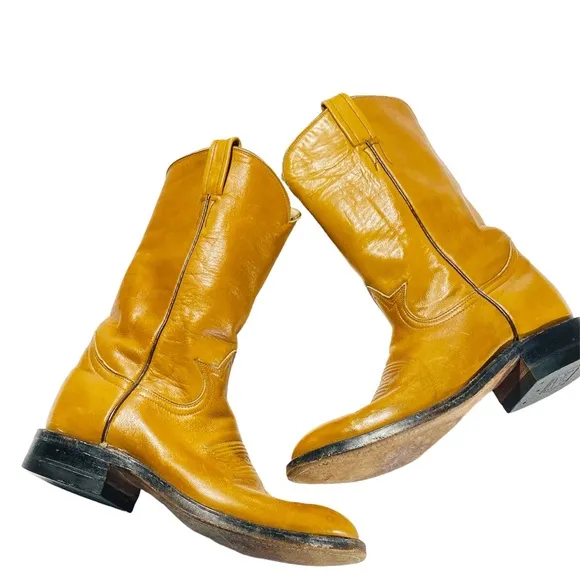 Tony Lama El Paso Whiskey Brown Mens Leather Western Boots 5 Vintage U.S.A