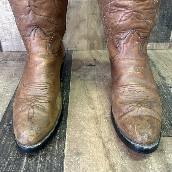 Tony Lama Gold Label Vintage Buckaroo Tall Brown Cowboy Boots Mens 13 D