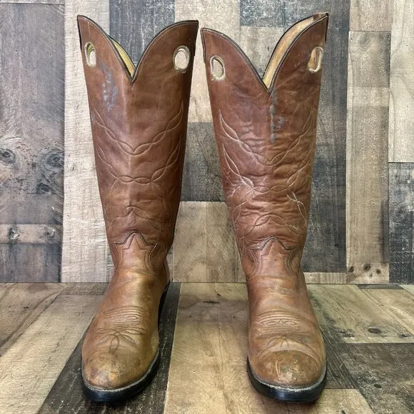 Tony Lama Gold Label Vintage Buckaroo Tall Brown Cowboy Boots Mens 13 D