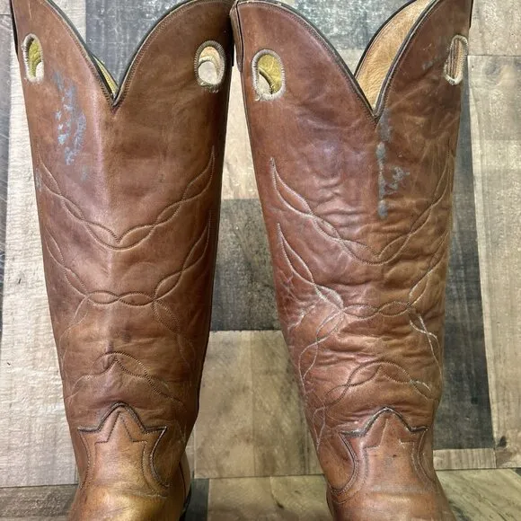 Tony Lama Gold Label Vintage Buckaroo Tall Brown Cowboy Boots Mens 13 D