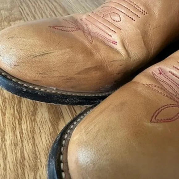 Tony Lama Leather Cowboy Boots Womens 6.5M Embroidered Western Boho Red Brown