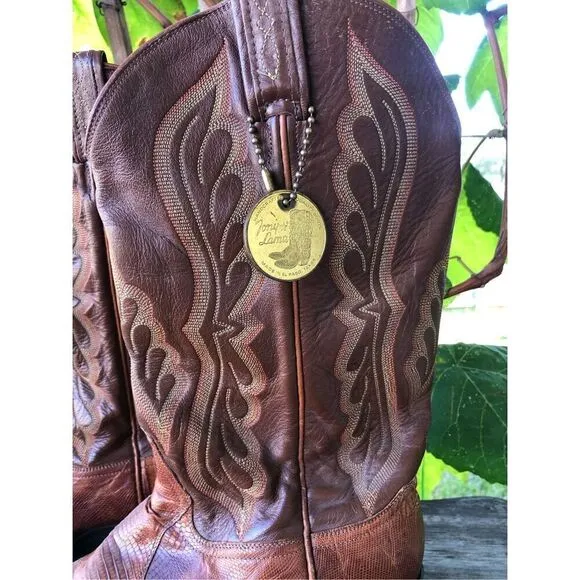 Tony Lama Lizard Skin Leather Cowboy Boots Men's Brown Leather 9 E Made in USA
