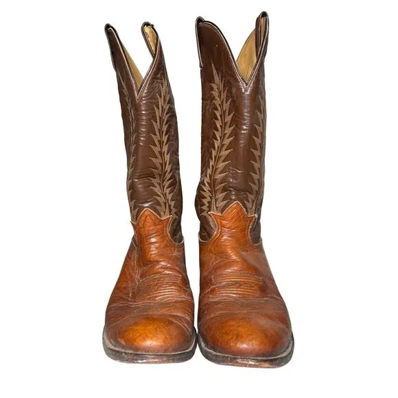 Tony Lama Men's Brown Tan Cowboy Leather Vintage Boots 12D