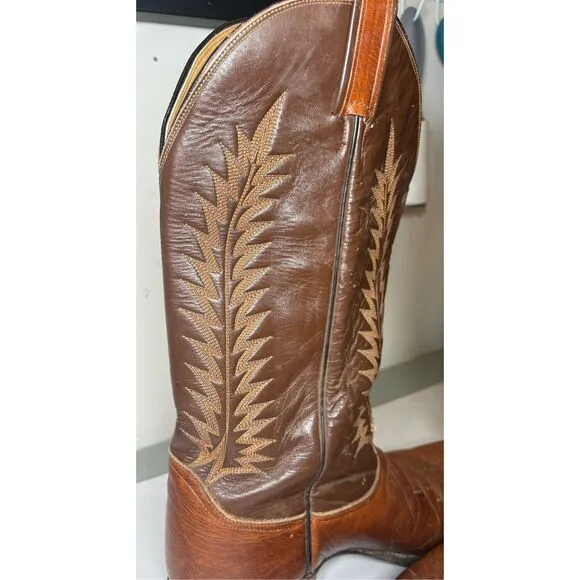 Tony Lama Men's Brown Tan Cowboy Leather Vintage Boots 12D