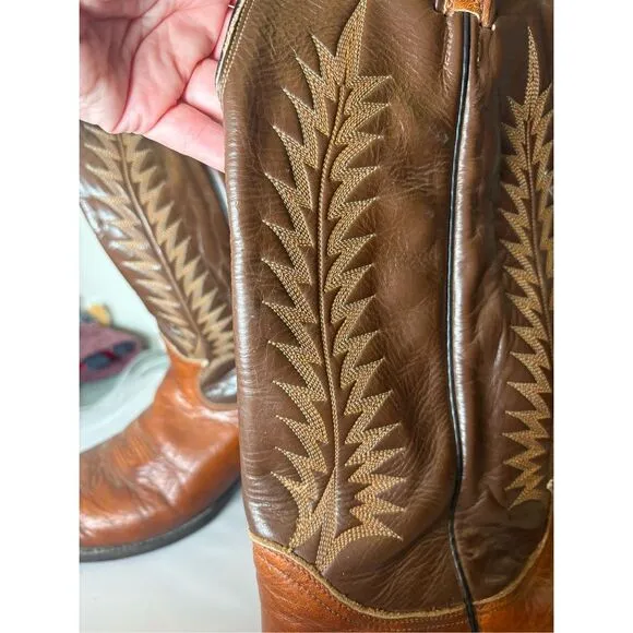Tony Lama Men's Brown Tan Cowboy Leather Vintage Boots 12D