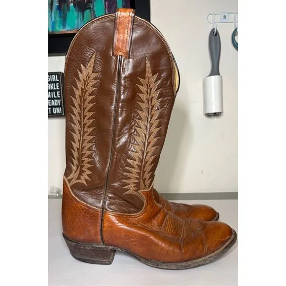 Tony Lama Men's Brown Tan Cowboy Leather Vintage Boots 12D