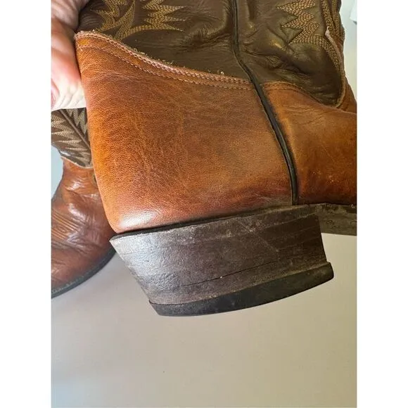 Tony Lama Men's Brown Tan Cowboy Leather Vintage Boots 12D