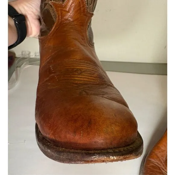 Tony Lama Men's Brown Tan Cowboy Leather Vintage Boots 12D