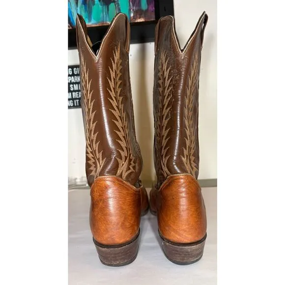 Tony Lama Men's Brown Tan Cowboy Leather Vintage Boots 12D